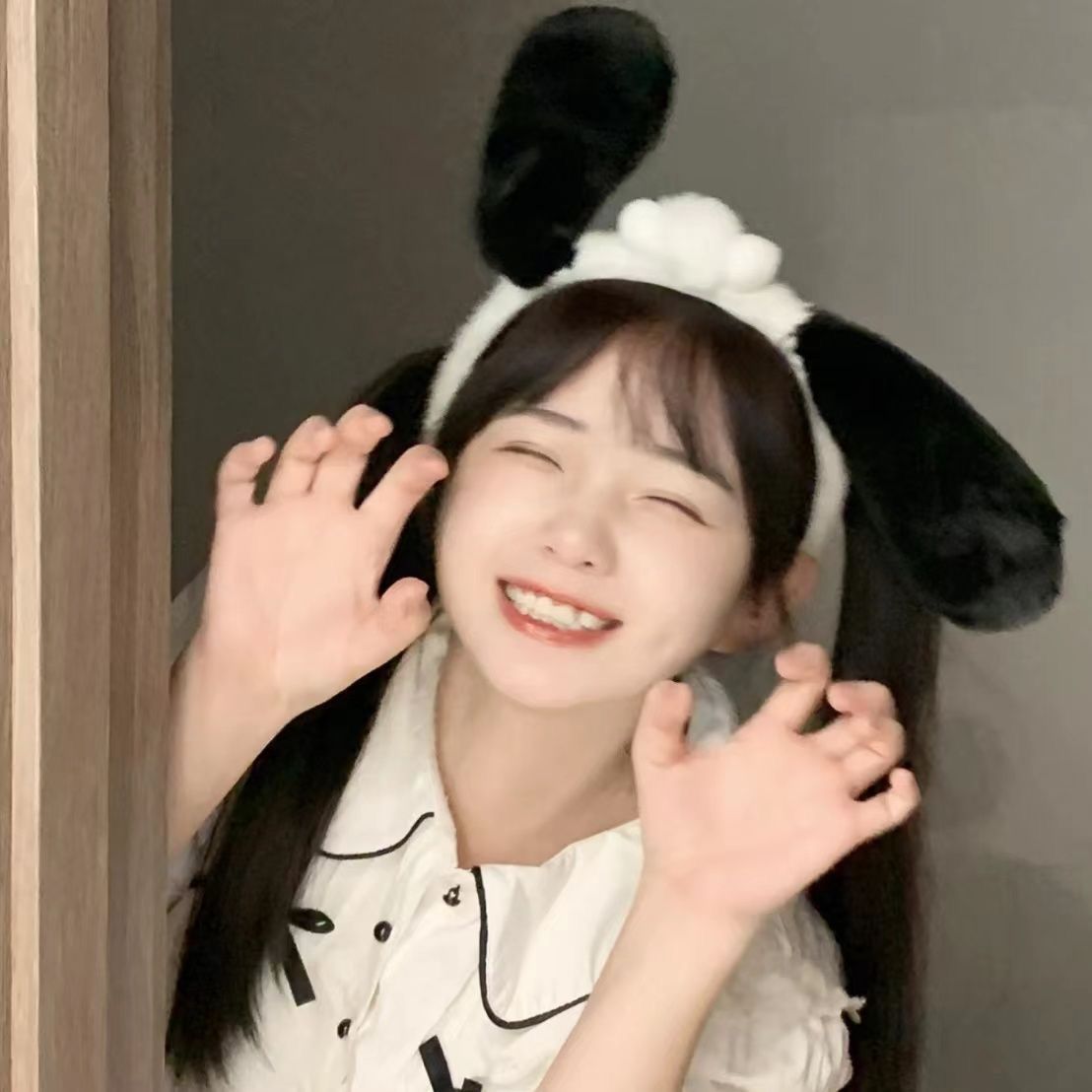 Cartoon Peripheral Pacha Dog Black and White Puppy Plush Non-slip Dog Ear Hair Band Hair Accessories Wash Face Makeup Headband Female
