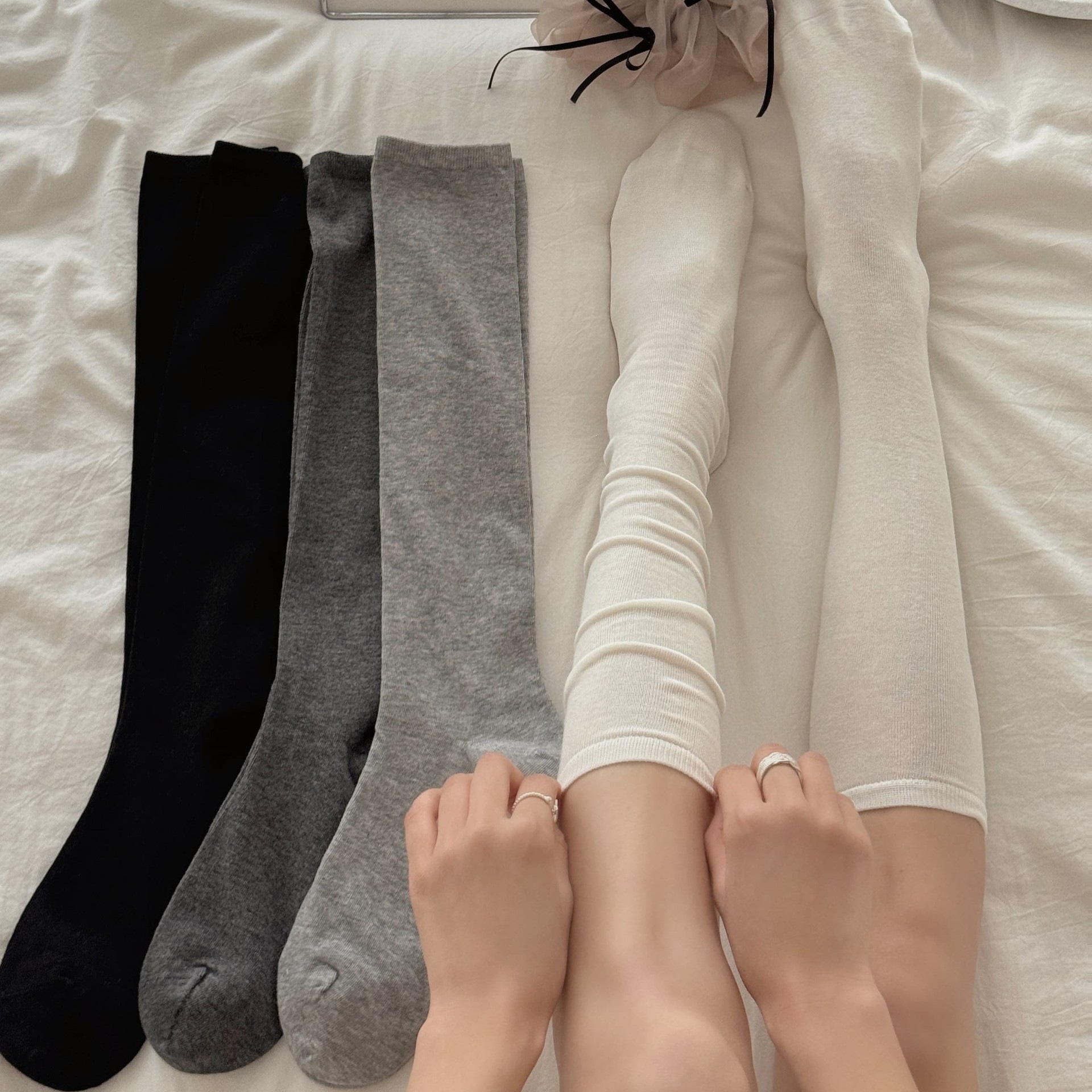 Spring and Summer New Korean-Style Thin Solid Color Flat Calf Socks, White Socks, Cotton Socks, Seamless Japanese-Style Slouch Socks for Women