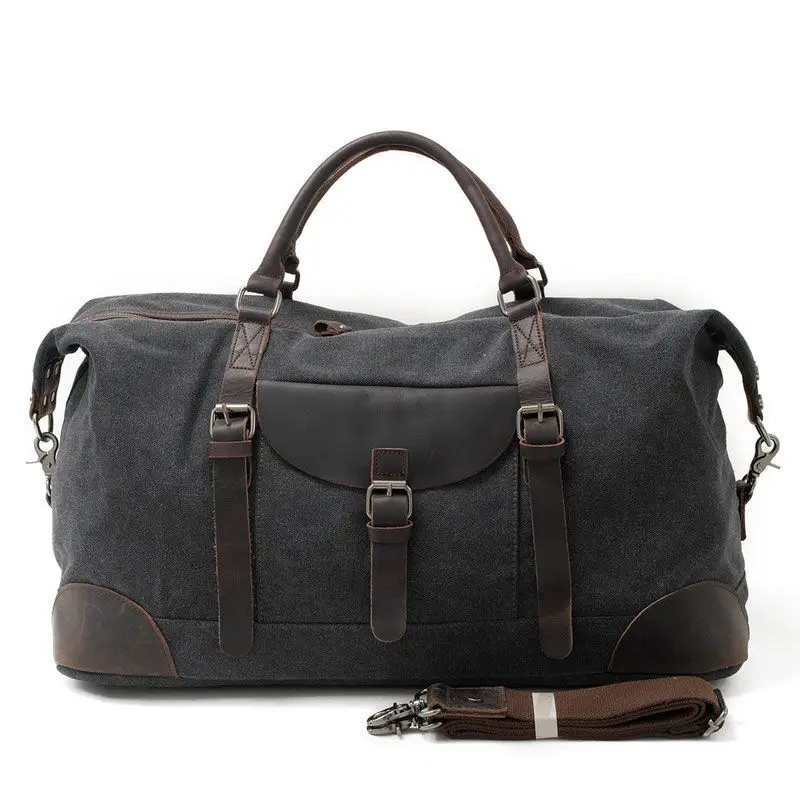 Men's retro canvas large-capacity crossbody bag Europe and the United States leisure fitness handbag large bag multi-pocket crazy horse travel bag
