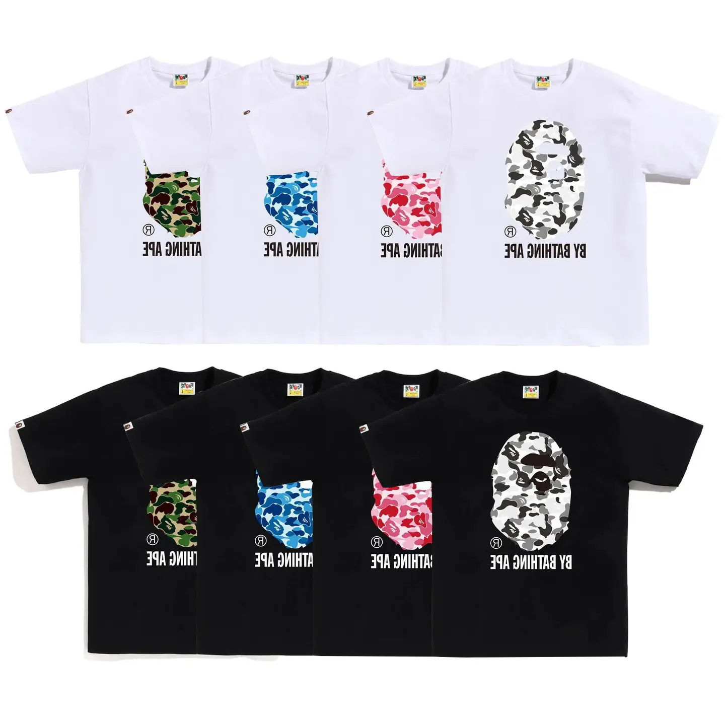Cross-Border 2023 Summer New Trendy Brand Bape Ape Letter Print 230g Double Yarn Pure Cotton Short-Sleeved T-Shirt