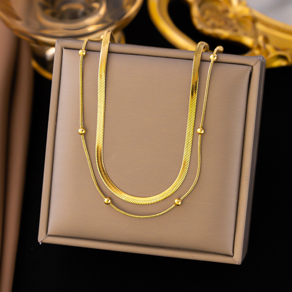 European and American Cross-border New Fashion Stacked Stainless Steel Necklace 18K Gold Plated Ball Ball Chain Jewelry Snake Chain Necklace for Women
