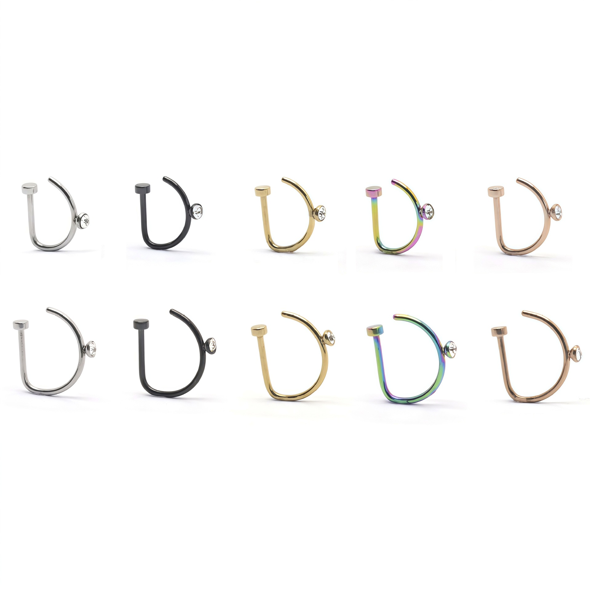 Cross-Border Hot-Selling Stainless Steel Nose Ring with Rhinestones, Non-Pierced Nose Jewelry, Simple and Stylish