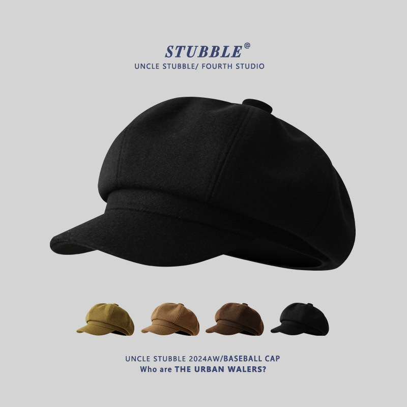 Autumn and winter thick warm newsboy hat men's and women's Japanese retro painter hat Korean all-match face small octagonal hat