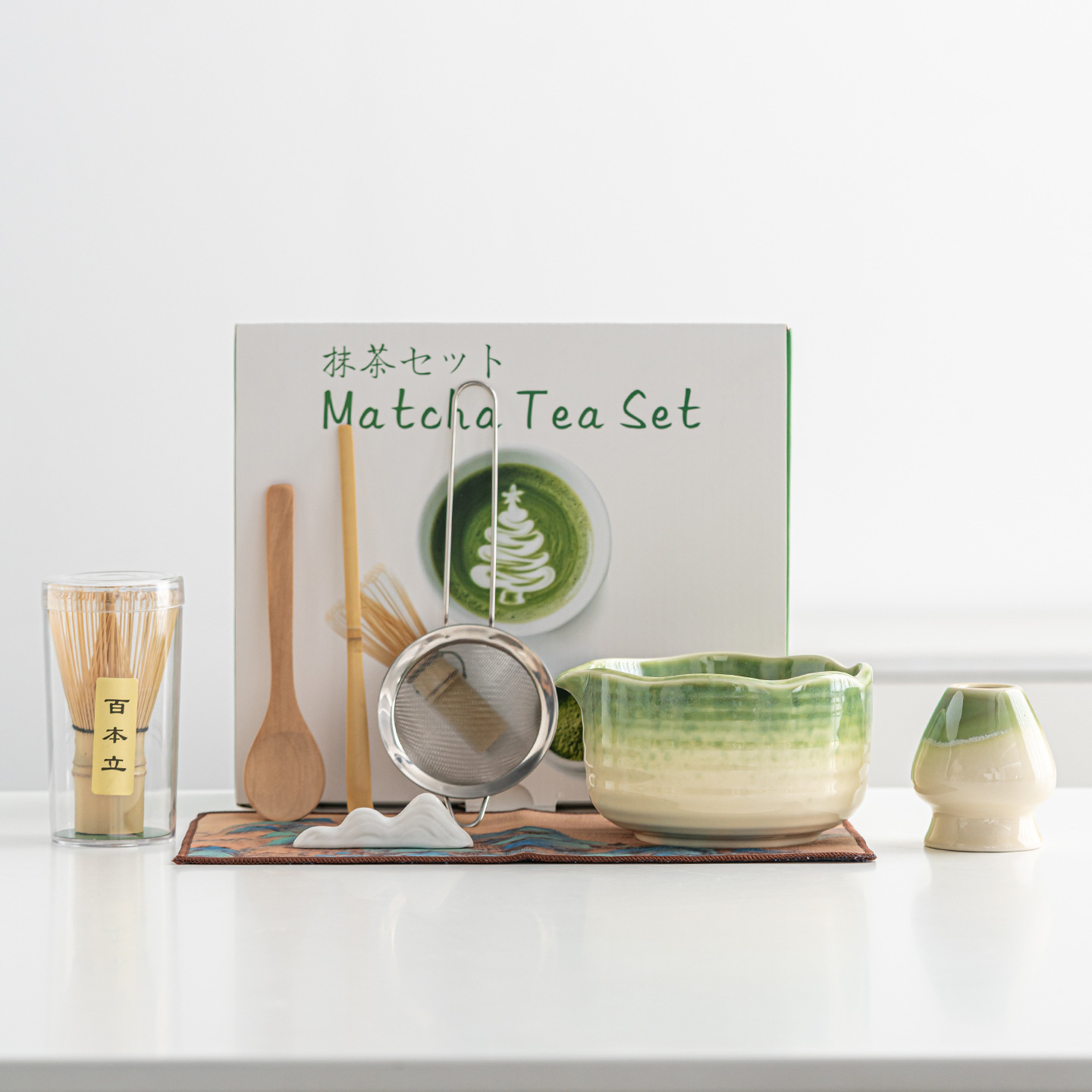 Cross-Border Exclusive Supply of Ceramic Matcha Bowls with Spout, High Aesthetic Value, Song Dynasty Tea Whisk Tool Set, Eight-Piece Tea Set
