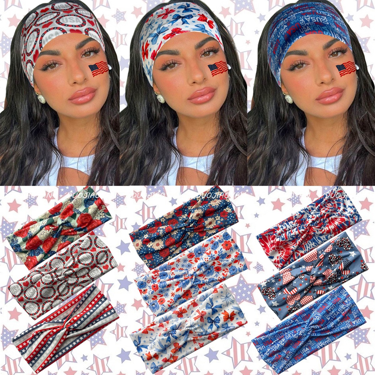 Multi-delicate cross-border new American Independence Day hair band fashion yoga turban wide-brimmed stretch cross-print headband