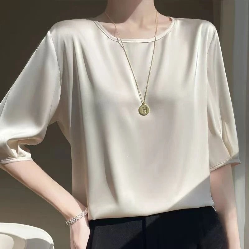 Clipper Removal 100 Removal Silk Shirt Solid Color