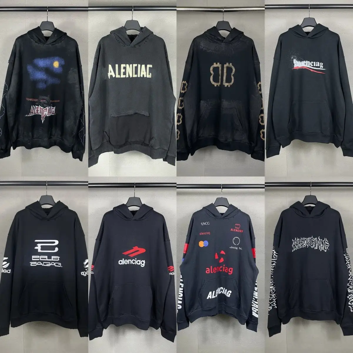 Correct version of Parisian fashion brand B, Coca Cola embroidered flame letter logo, damaged print, hooded long sleeved sweatshirt