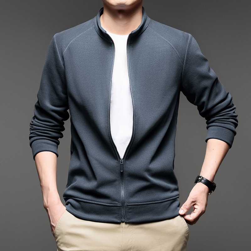 Men's Cashmere and Silk Integrated Zipper Cardigan, New Autumn and Winter Style, Stand Collar, Warm Jacket, Sweatshirt
