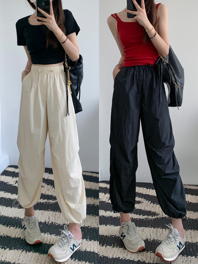 Bundled Leg Sports Pants Women's Lightweight Breathable Sun Protection Parachute Pants 2024 Summer New Style Small Casual Workwear Pants