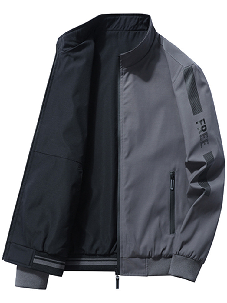 Cross-Border Spring and Autumn Reversible Jacket Men's Stand-Up Collar Windbreaker Loose Coat Unisex Couple Trendy Brand Clothing