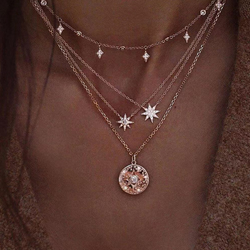 Europe and the United States cross-border hot selling new fashion ladies full diamond eight Mans star diamond multi-layer necklace women Factory Direct spot