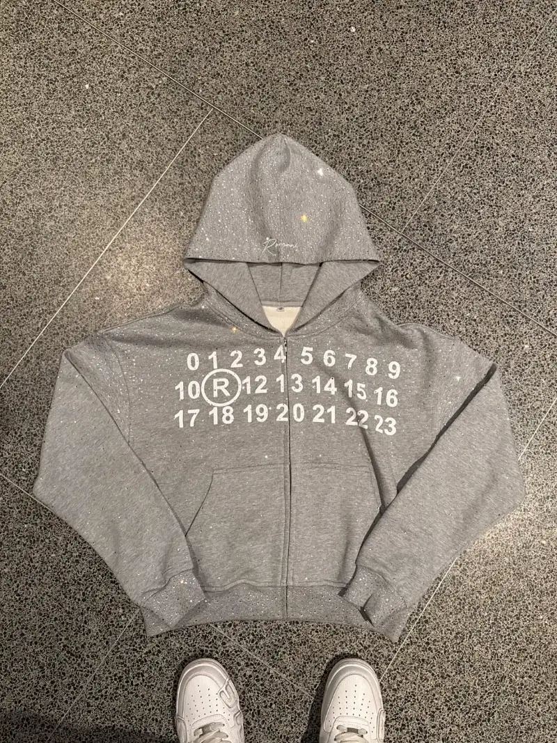 Cross-border Tide 2025 Fall Zipper Hoodie American High Street Digital Print Full Star Applique Sweatshirt Jacket
