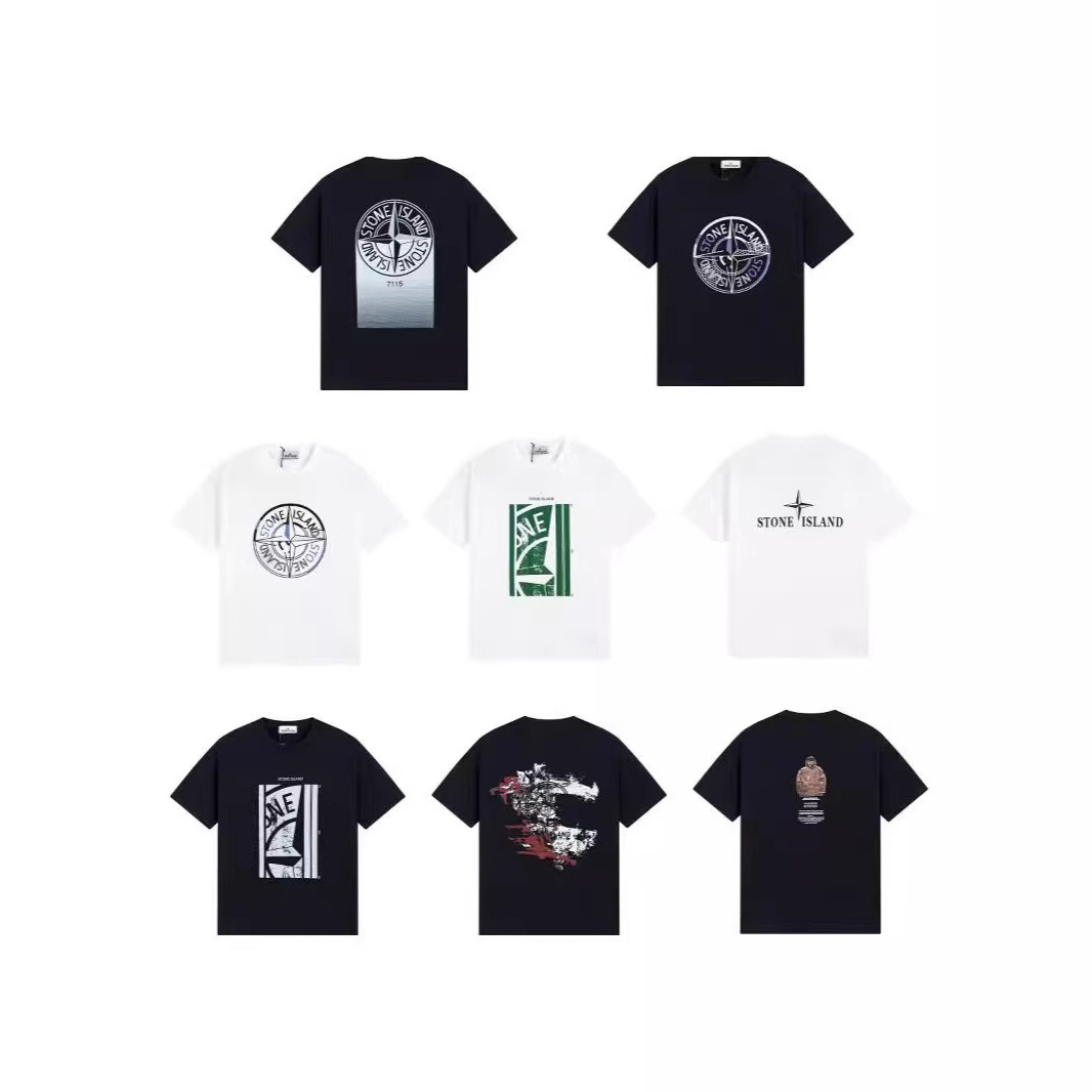 Cross-Border American-Style Stone High-Quality Back Coordinate Disc Logo Printed Short-Sleeve T-Shirt for Men and Women, Trendy Foreign Trade QC photo from 1688 on Qualit.ly