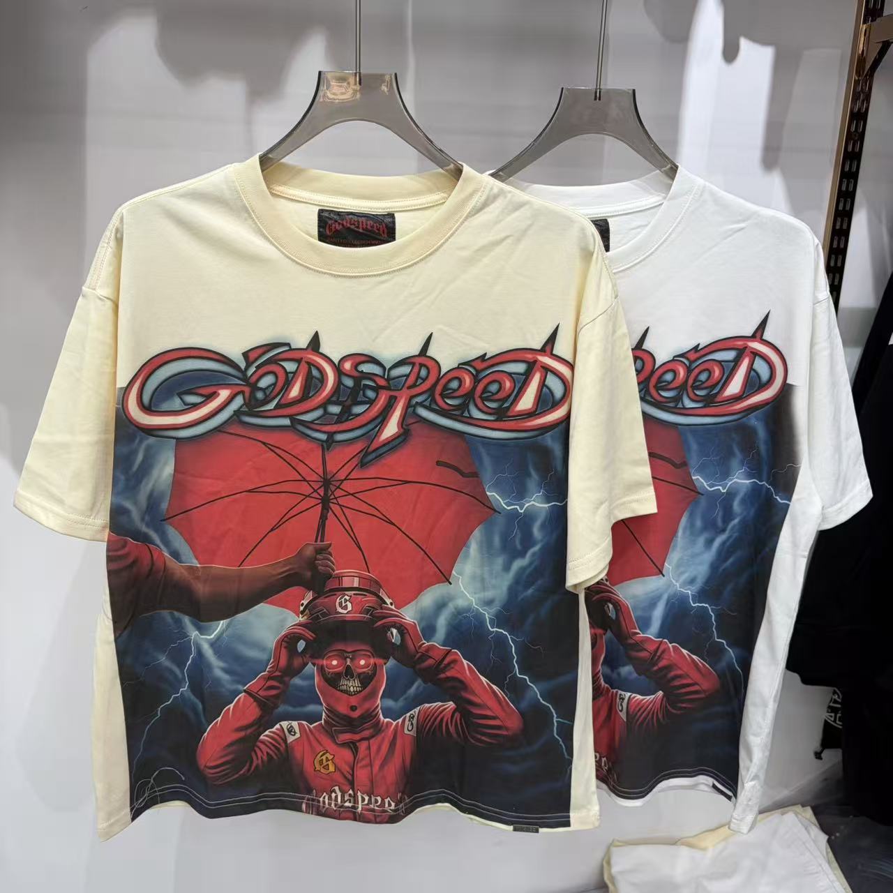 Cross-Border Trendy Brand Godspeed American Fashion Rock Street Retro Washed Vintage Print Short-Sleeve T-Shirt Unisex