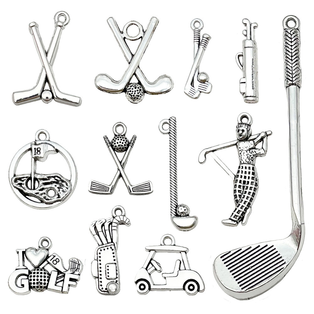 DIY Retro Alloy Accessories Ancient Silver Sports Goods Golf Pendant Keychain Pendant Small