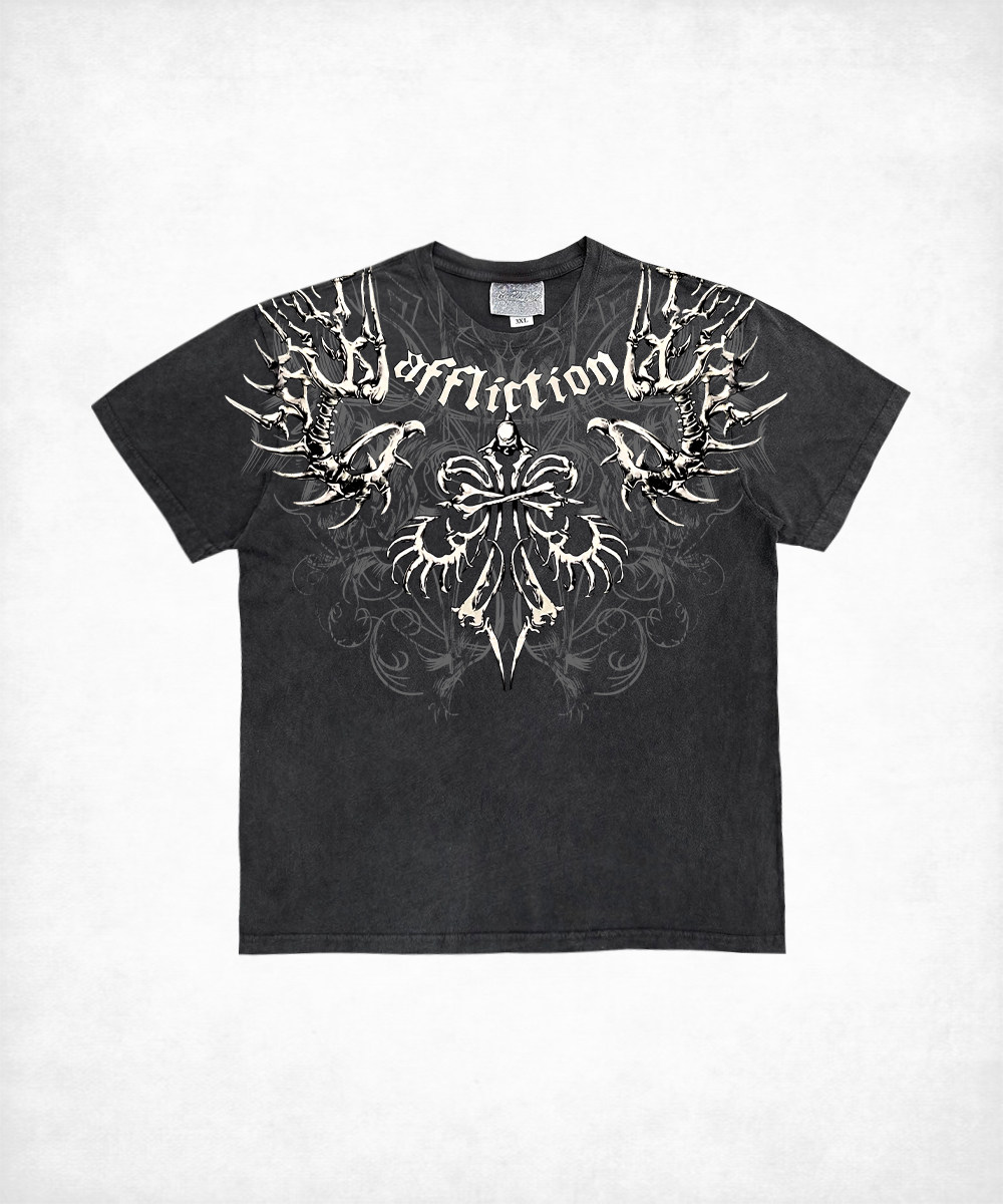 Affliction European and American ins Style Punk Outfits Dark Vintage Tattoo Subculture Punk Short-Sleeve T-Shirt