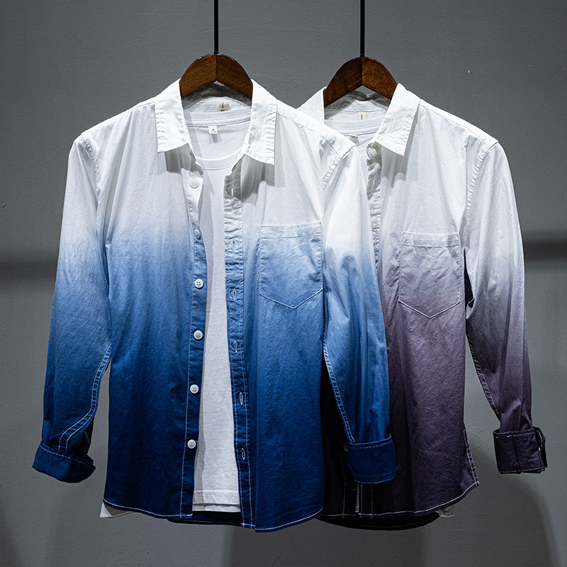 L835 Daily simple long-sleeved shirt men's Korean-style personalized trendy gradient color shirt jacket men's one-piece delivery