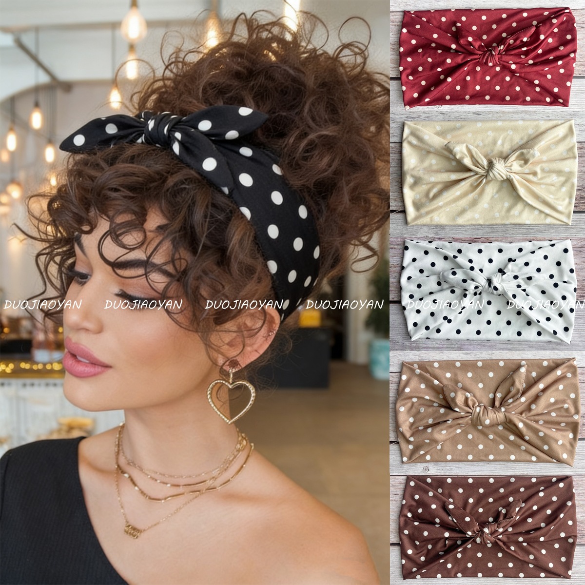 New Retro Polka Dot Headband with a High-End Feel, Bow-Knot Waistband Scarf, Wide Elastic Sports Headband, Beach Hair Accessory