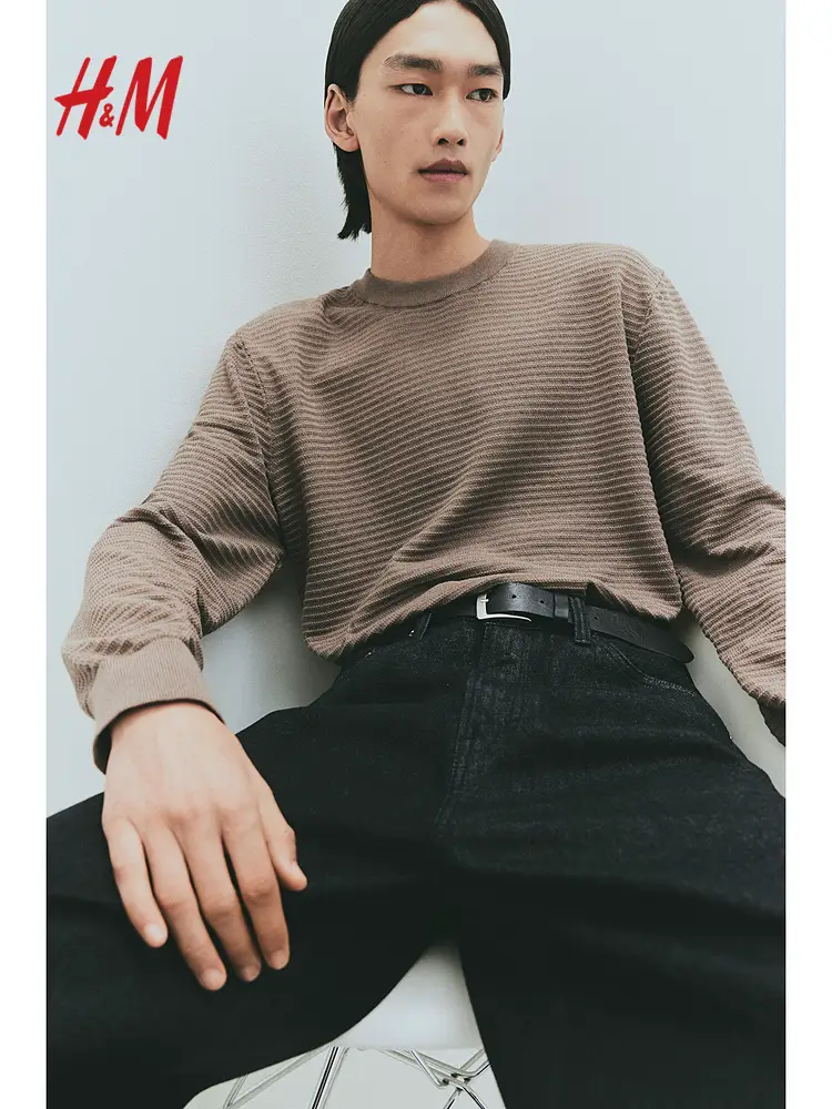 Hm Men's Wear 2025 Summer New arrival Standard Fit Textured Knitting Pullover 1259899