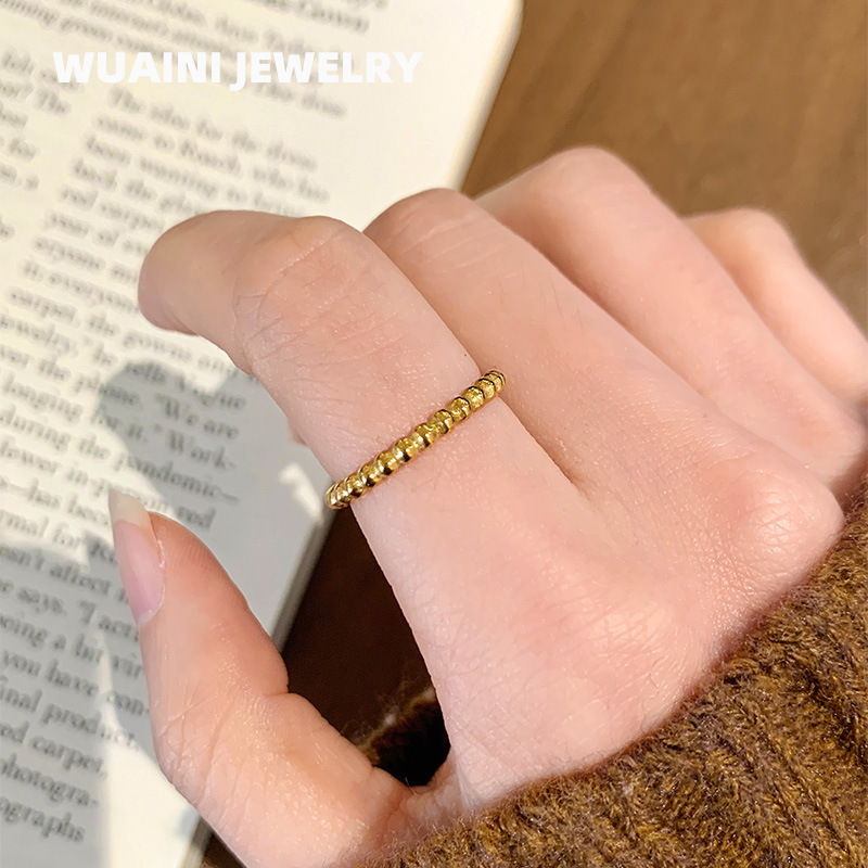 Cross-Border Hot-Selling Small Round Bead Plain Ring, Titanium Steel Vacuum Electroplated 18K Gold Stackable Non-Fading Ring for Women
