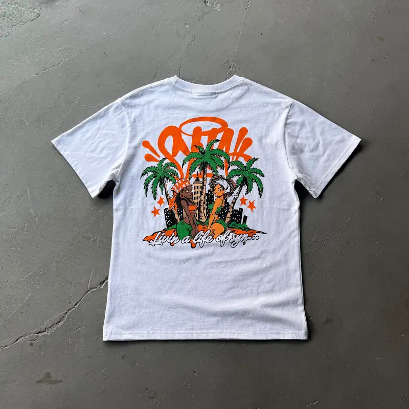 High quality Synaworld hip hop palm tree print cotton short sleeve t-shirt men's tide centralcee same style