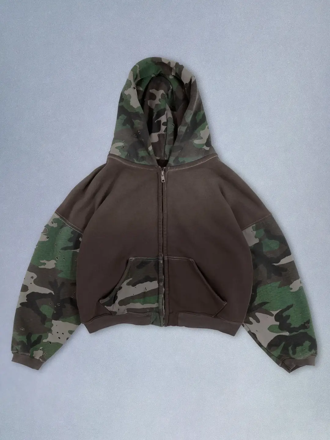 Preview Erl Camouflage Remaining Stock Limited Edition Patchwork Distressed Brown Sweatshirt Hoodie