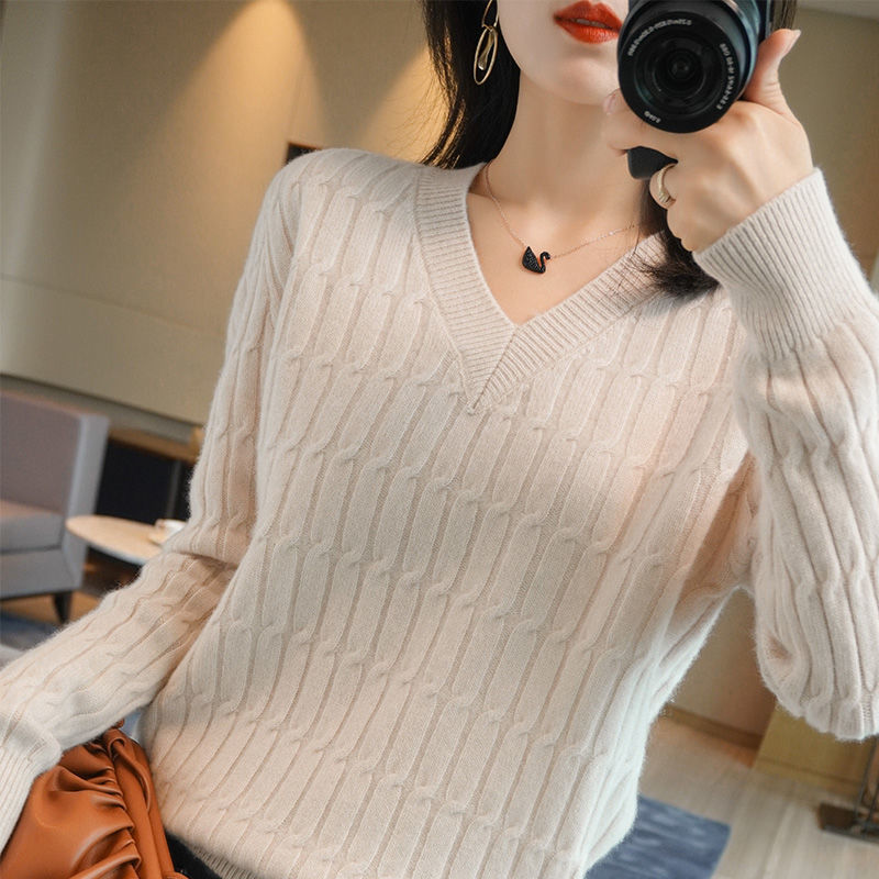 Autumn and Winter New Korean Style Sweater Women's Irregular Hole Twist Pullover Long Striped Sweater Top Coat