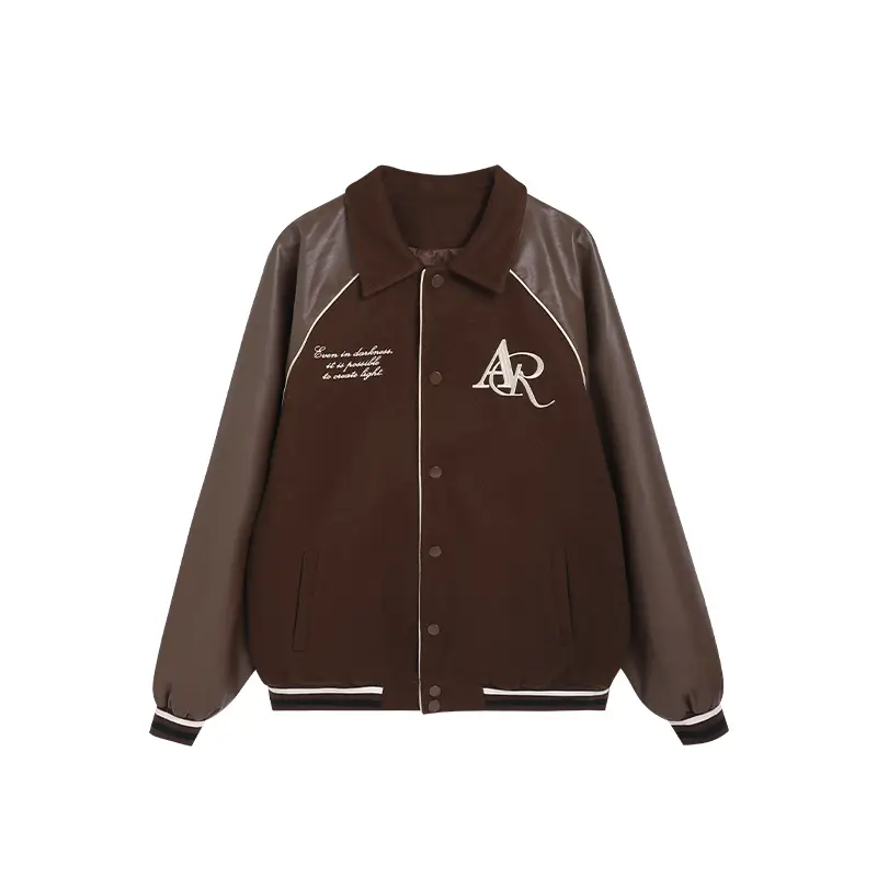 Atry Raglan Leather Sleeves Lapel Baseball Uniform Outwear Men's National Fashion Brand Spring and Autum Casual Loose American Style jacket