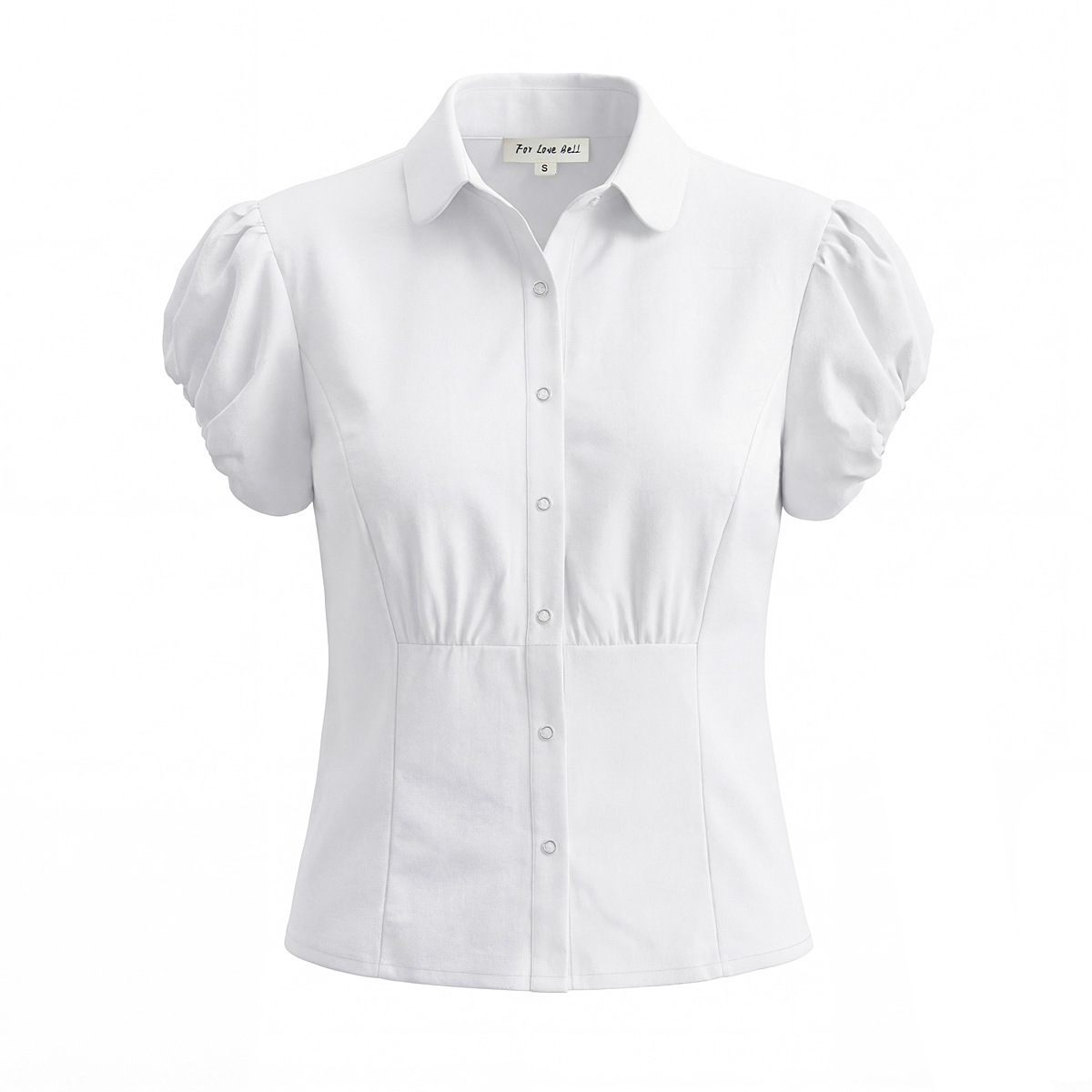 Sweet and Spicy Girl Style Short-Sleeve Collared Top for Women, Single-Breasted, Waist-Cinching White Shirt, 2026 Summer Style for Petite Women