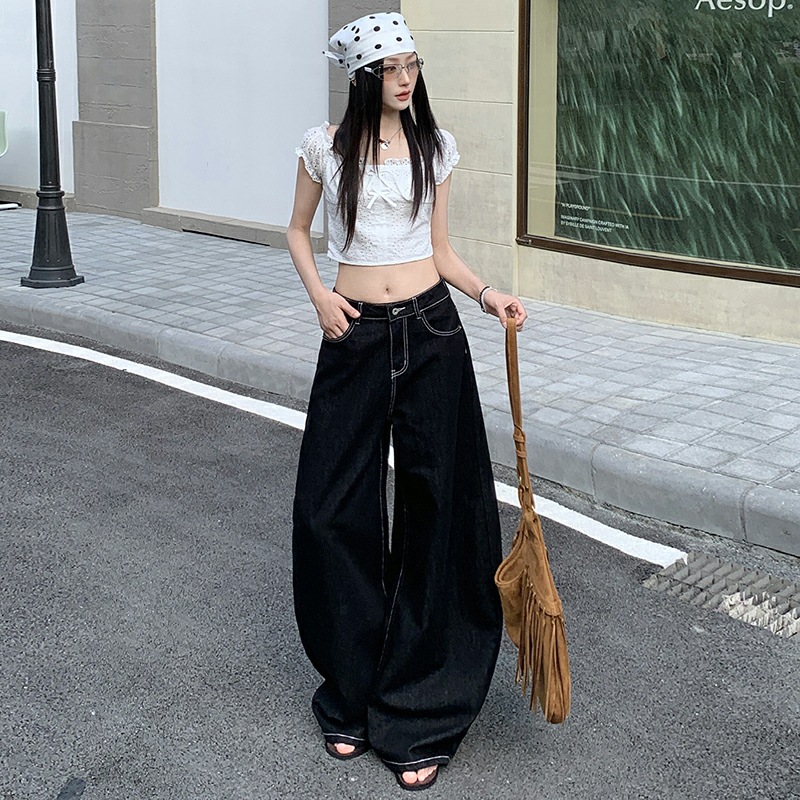 Raw Denim Color Wide-Leg Jeans for Women, 2026 Spring New Style, Straight Loose High-Waisted Slimming Floor-Length Pants