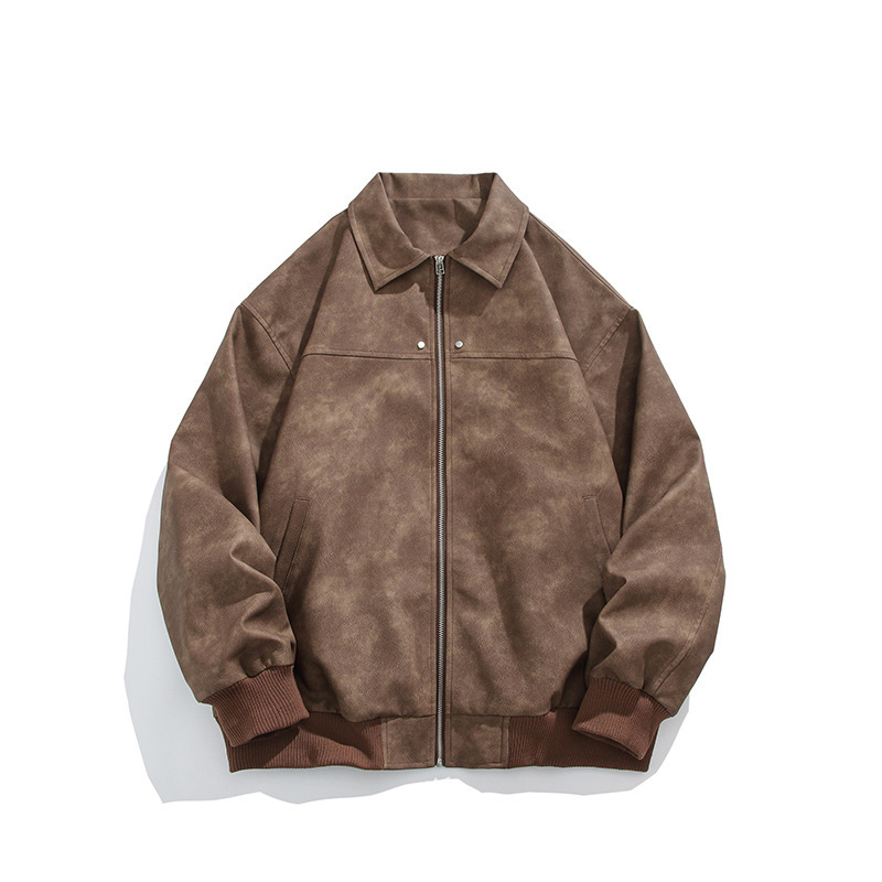 Autumn new American retro trendy pu leather jacket boys with washed old handsome motorcycle leather jacket coat