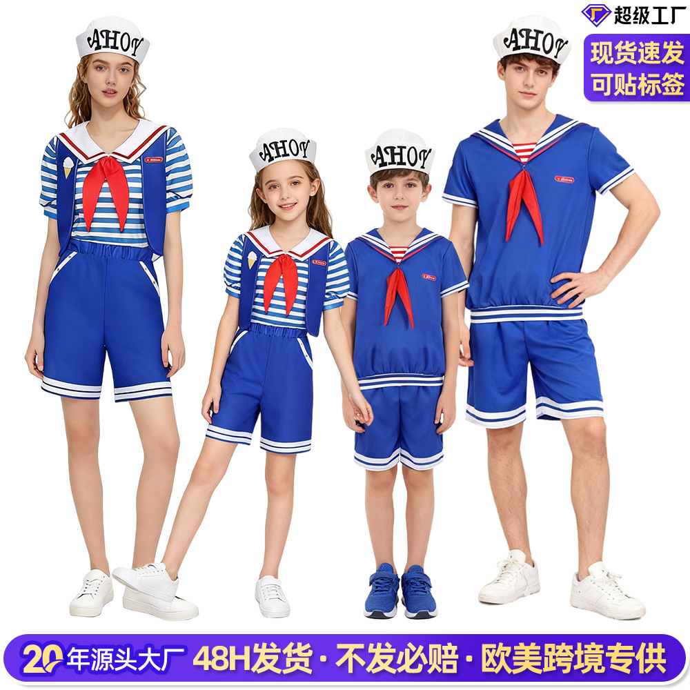 Halloween Stranger Things Ice Cream Shop Attendant Cosplay Costume Navy Sailor Uniform Stranger Things