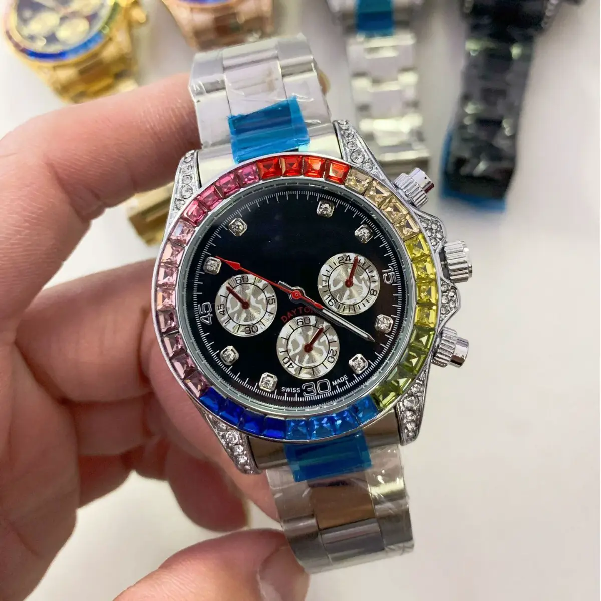Lau Brand Drill Face Ditong Series Three Eyes and Six Needles True Function Stainless Steel Quartz Watch Waterproof Electroplated Men's Watch