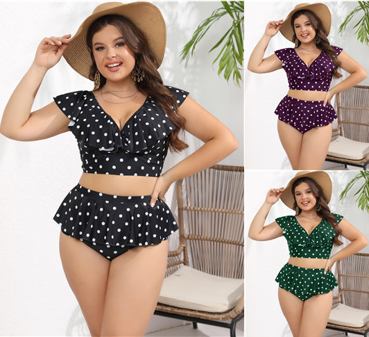 Europe and the United States foreign trade fat MM ruffled wave point swimsuit sexy large size swimsuit bikini Amazon DM315