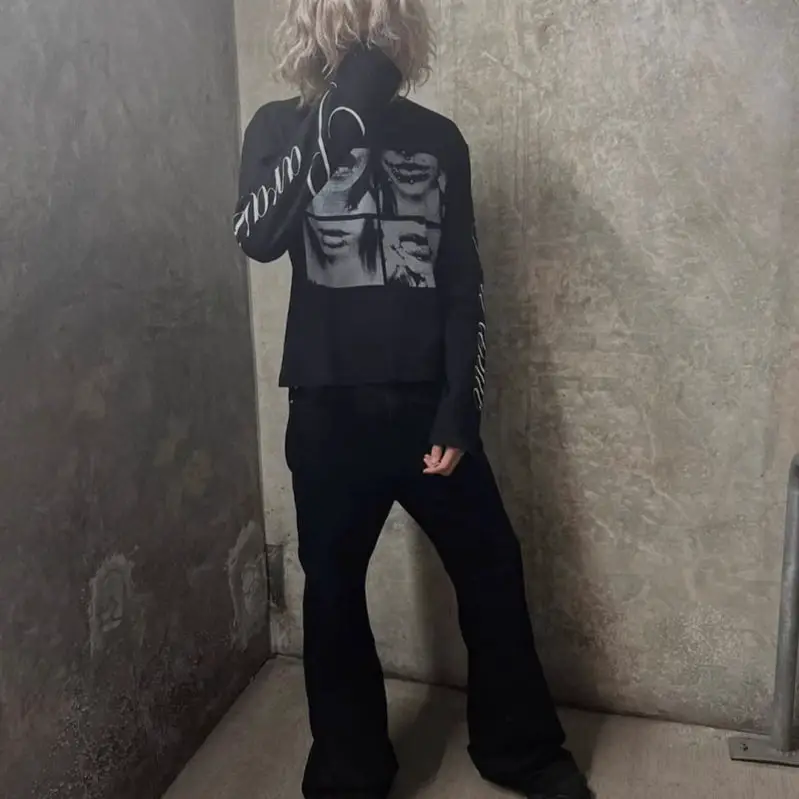 Y2K American Retro Millennium Letter Print T-Shirt Dark Style Street Punk Unisex Long-Sleeved Top