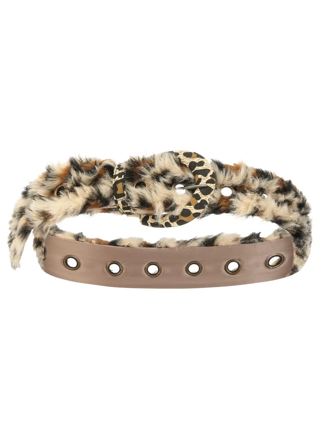 Rory 22Aw Millennium Shibuya Hot Girl Retro Plush Leopard Print Eyelet Collar Thick Belt