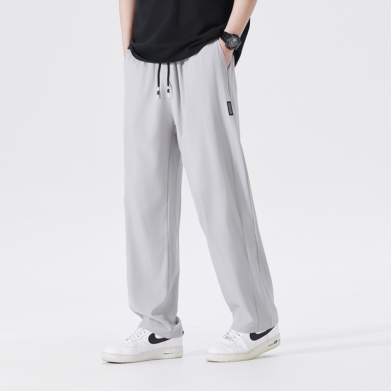 Cross-Border European Size Summer Large Size Ice Silk Pants for Men, Thin Quick-Dry Casual Long Pants, Straight-Leg Solid Color Drapey Sports Pants