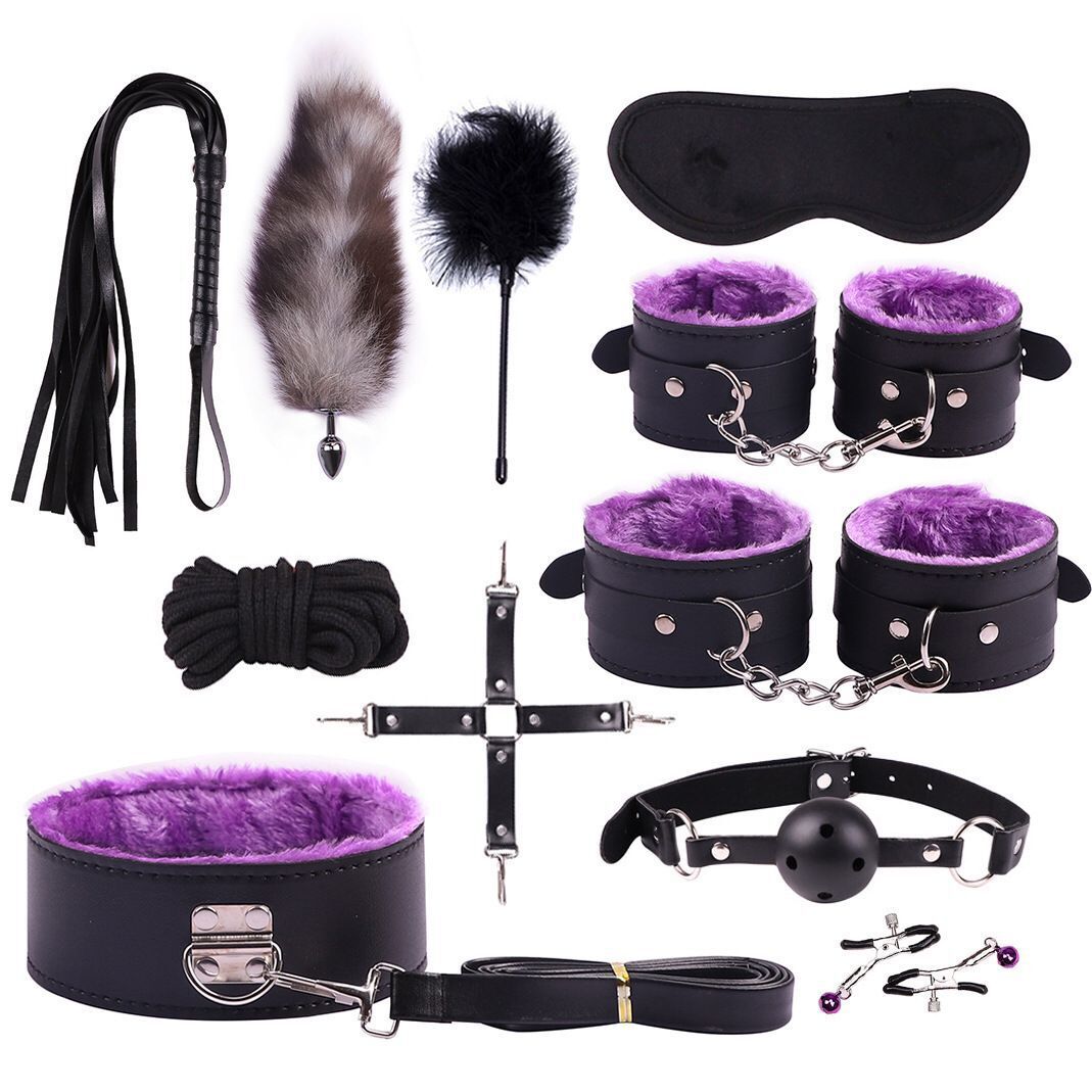 Fun SM leather plush 11-piece set of rear court masturbation tail anal plug adult products manufacturers wholesale