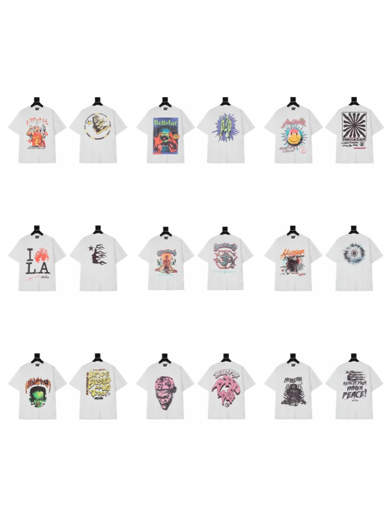 Cross-Border Exclusive Trendy Brand Hellstar Letter Double Yarn Pure Cotton Unisex White Short-Sleeve Collection