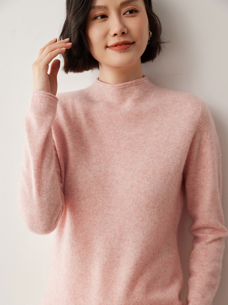 Curled semi-high collar cashmere wool fashion women's sweater short 2024 autumn and winter new knitted base shirt