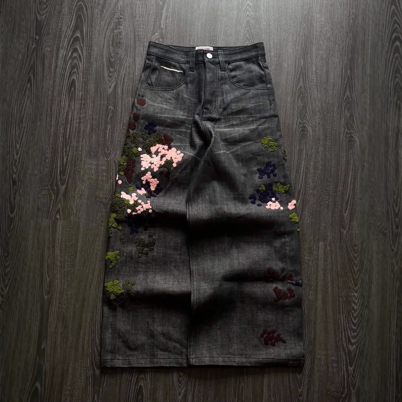 Ins American-Style Personalized Street Style Floral Pattern Straight-Leg Pants Retro Casual Autumn and Winter Cross-Border New Jeans