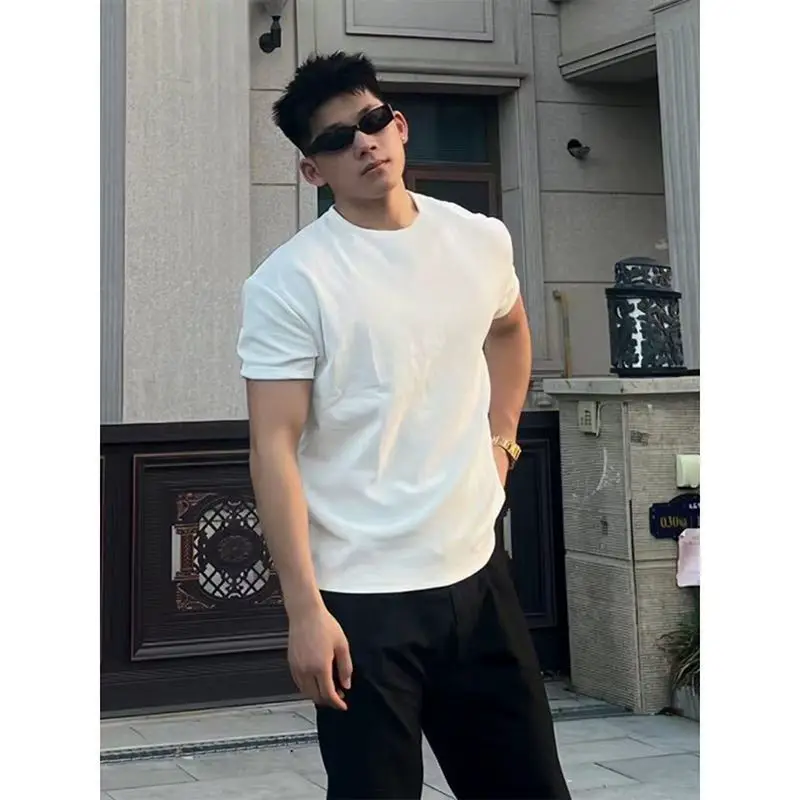 英伦雅痞男装短袖夏季t恤修身小领口显肌肉西装内搭