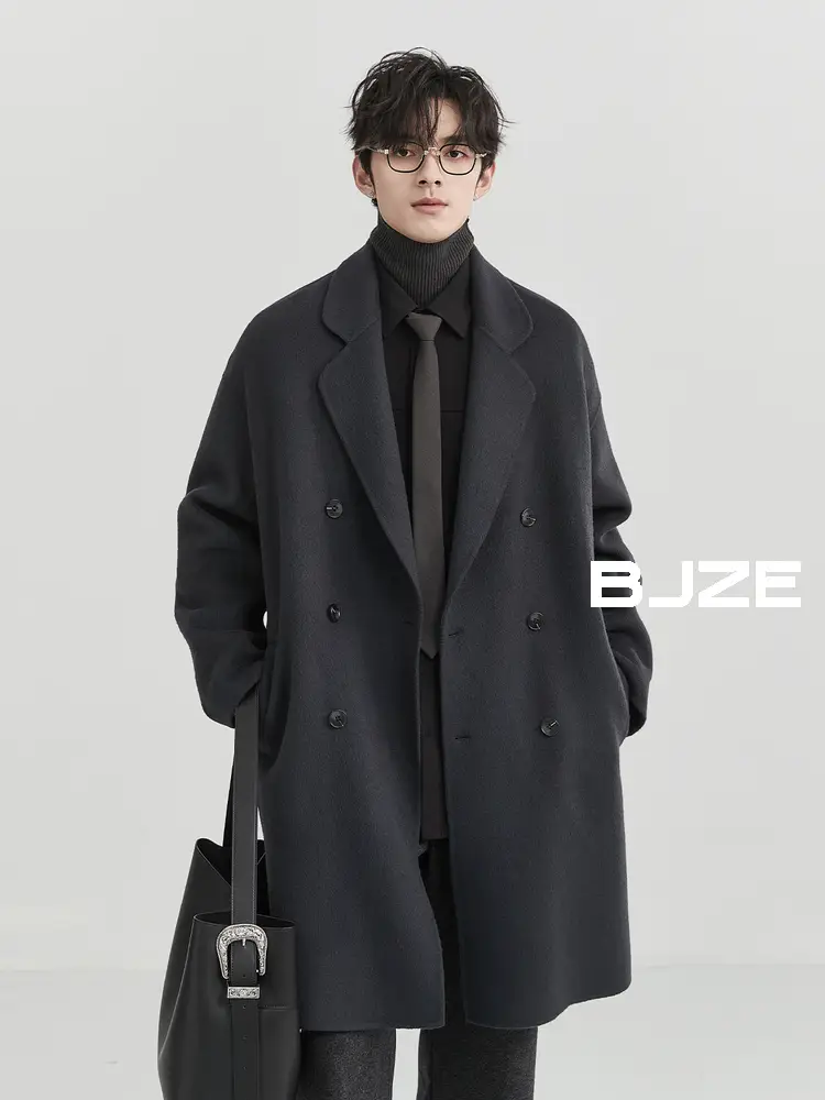 [Full Wool/Goose down Liner] Bjze Autumn and Winter Heattech Handmade Double-Sided Woolen Outwear Mid Length Long Length Men Outwear