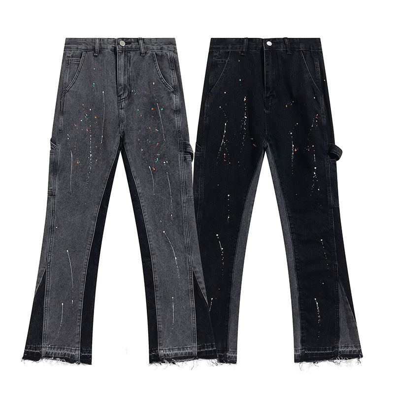 dept micro-lar jeans American-style high-street loose-fit washed old splash-ink stitching vibe style trousers QC-foto från 1688 på Qualit.ly