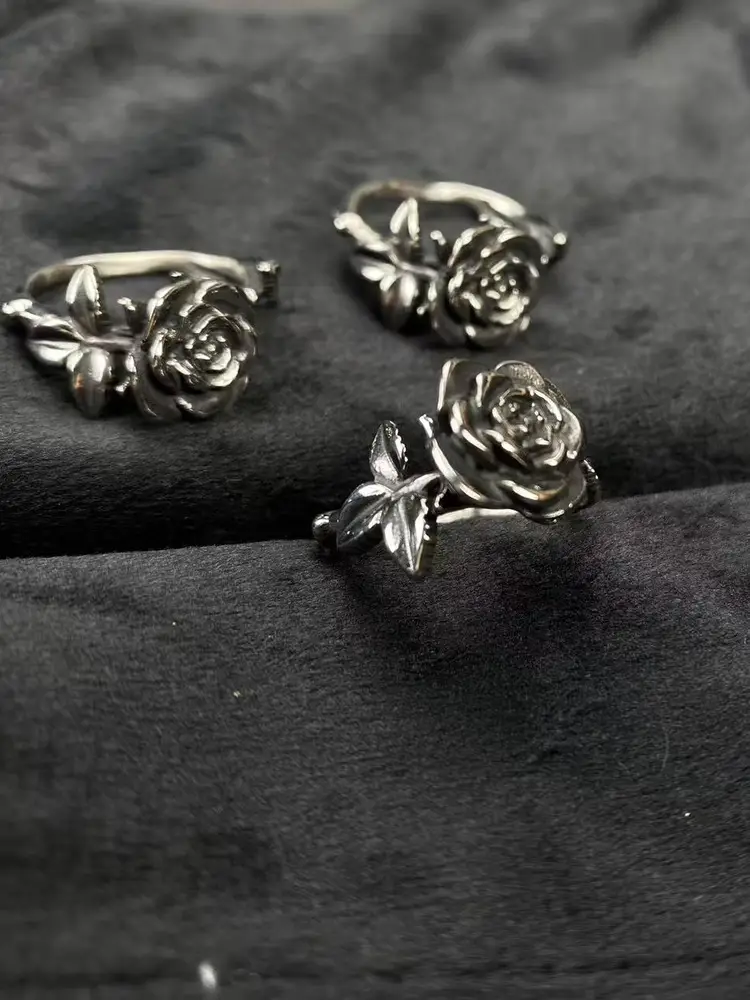 Cgyyds Melancholic Rich Second-Generation Rose Flower Buckle-Shaped Ring Punk Rock Accessory