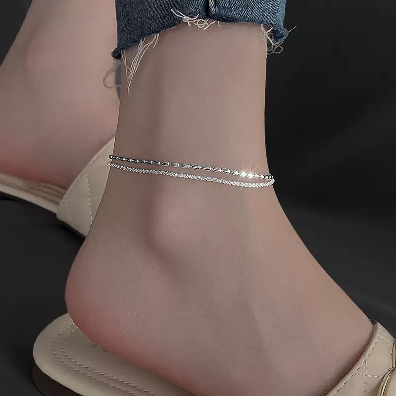 Summer Travel Rice Capsules Starry Sky Double-Layer Anklet for Girls Niche Design Foot Accessories Anklet Sexy Anklet Ankle Chain