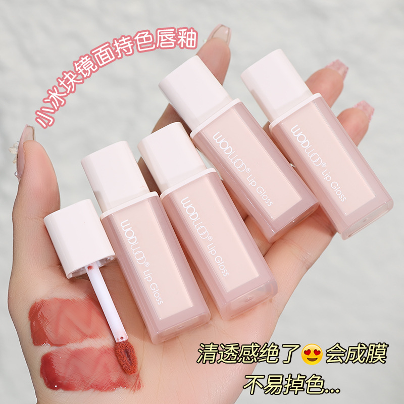 Wodwod Small Ice Block Lip Glaze Mirror Water Light Color Holding Moisturizing Doodle Lip Low Saturation Whitening Clear Permeable Lasting Color Development