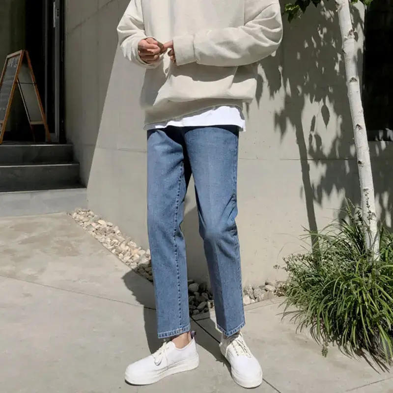 MYQ Autumn Korean Style Jeans Men's Straight Loose Men's Fashionable Ankle-length Pants All-match Casual Trousers