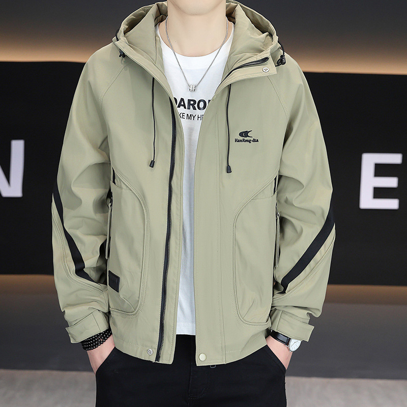 Jacket Men's 2025 Spring and Autumn Tooling Hooded All-match Short Jacket Trendy Brand Loose Casual Men's New Long-sleeved Top