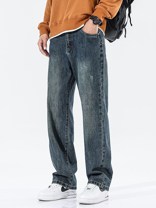 Mingge | American Retro Trendy Brand Broken Harlan Pants Men's Fashion Loose Wide Leg Straight Jeans for Young Men